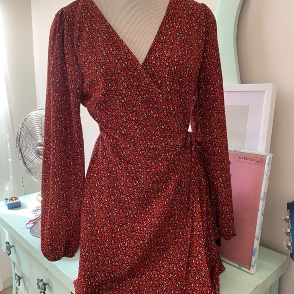Red Leopard Print Wrap Dress
